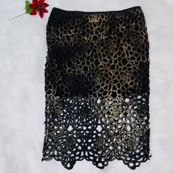 Gold and Black Metallic Mesh Pencil Skirt - Picture 2 of 6